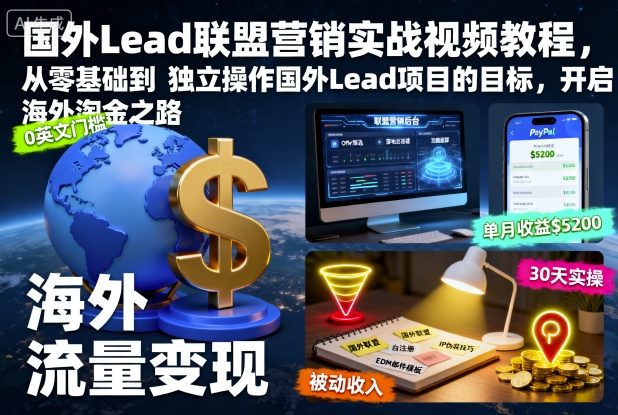 国外Lead联盟营销实战视频教程，从零基础到独立操作国外Lead项目的目标，开启海外淘金之路-九零网创