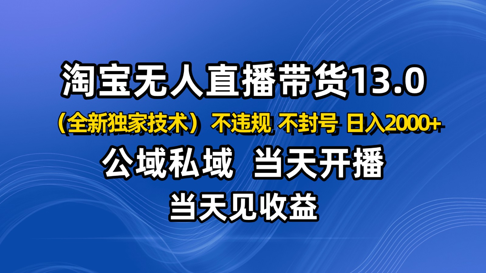 淘宝无人直播13.0,公域私域技术,不封号,不违规 布局下半年旺季赛道,日入2000+-九零网创