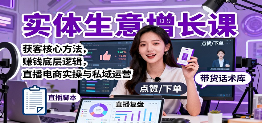 实体生意增长课:获客核心方法,赚钱底层逻辑,直播电商实操与私域运营-九零网创