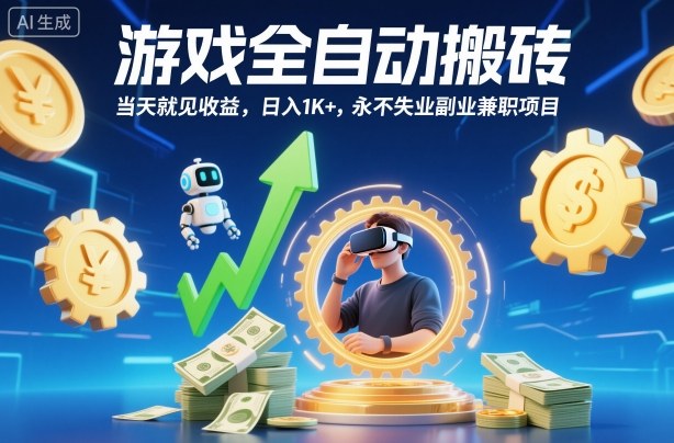 游戏全自动搬砖，当天就见收益，日入1K+，永不失业副业兼职项目【揭秘】-九零网创