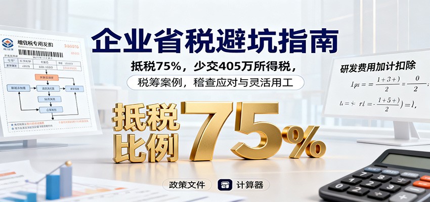 企业省税避坑指南:抵税75%,少交405万所得税,税筹案例,稽查应对与灵活用工-九零网创