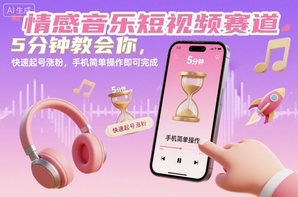 情感音乐短视频赛道，5分钟教会你，快速起号涨粉，手机简单操作即可完成-九零网创