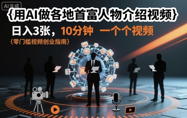 用AI做各地首富人物介绍视频，日入3张，10分钟一个视频-九零网创