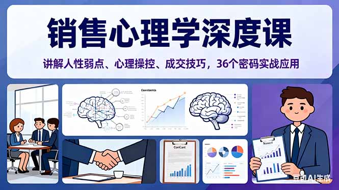 销售心理学深度课，讲解人性弱点、心理操控、成交技巧，36个密码实战应用-九零网创