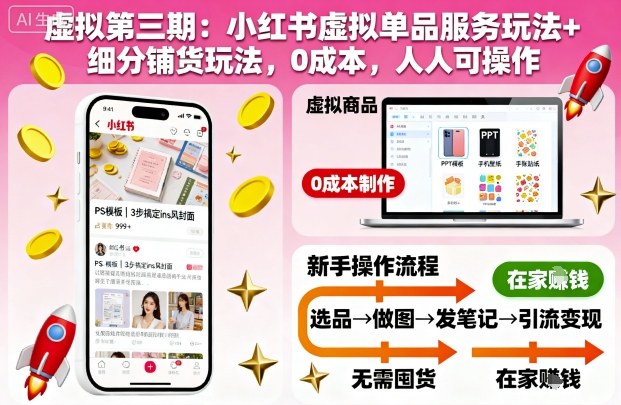 虚拟第三期:小红书虚拟单品服务玩法+细分铺货玩法,0成本,人人可操作(更新)-九零网创