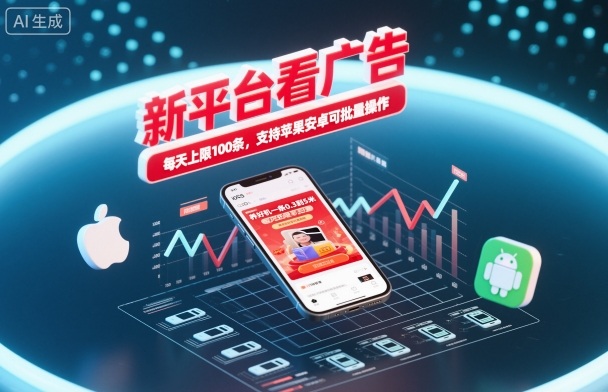 新平台看广告，养好机一条0.3到5米，每天上限100条，支持苹果安卓可批量操作-九零网创