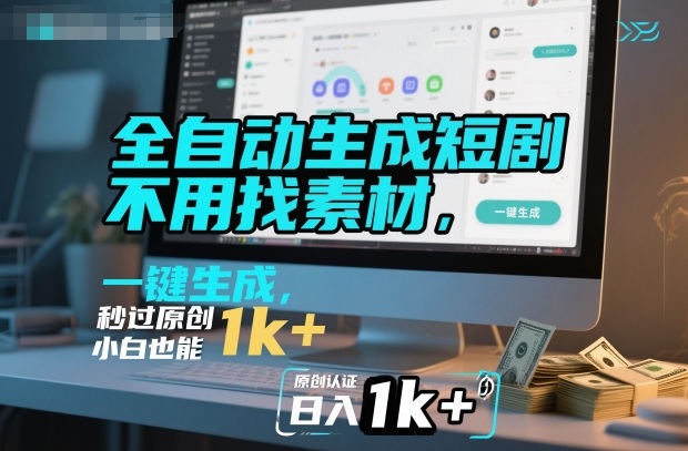 全自动生成短剧，不用找素材，不用剪辑，一键生成，秒过原创，小白也能轻松日入1k+【揭秘】-九零网创