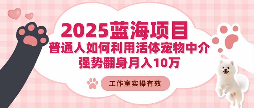2025蓝海项目：普通人如何利用活体宠物中介，强势翻身月入10万-九零网创