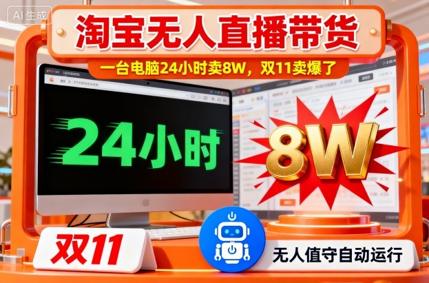 淘宝无人直播带货，一台电脑214小时卖8W，双11卖爆了【揭秘】-九零网创