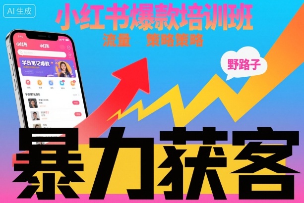 小红书爆款培训班，小红书获客野路子流量打法，暴力持续获客-九零网创