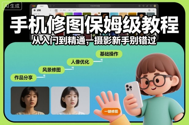 手机修图保姆级教程，从入门到精通，摄影新手别错过-九零网创