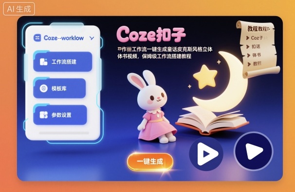 Coze扣子工作流一键生成童话皮克斯风格立体书视频，保姆级工作流搭建教程-九零网创