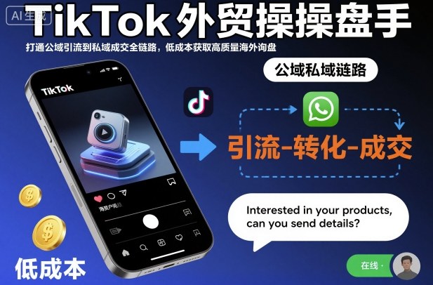 TikTok外贸操盘手，打通公域引流到私域成交全链路，低成本获取高质量海外询盘-九零网创
