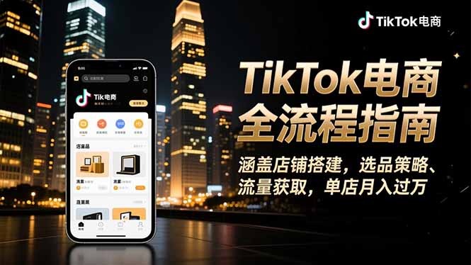 TikTok电商全流程指南，涵盖店铺搭建、选品策略、流量获取，单店月入过万-九零网创