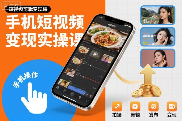 手机短视频变现实操课，短视频剪辑变现课-九零网创