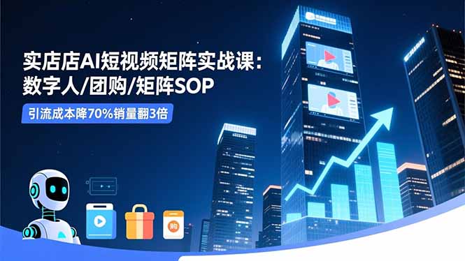实体店AI短视频矩阵实战课：数字人/团购/矩阵SOP，引流成本降70%销量翻3倍-九零网创