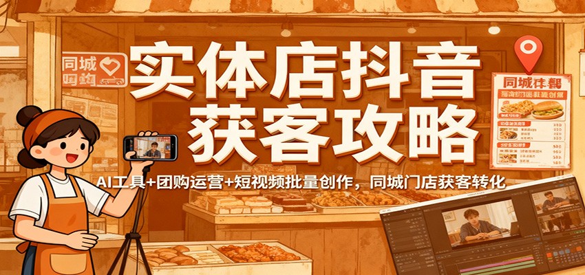 实体店抖音获客攻略：AI工具+团购运营+短视频批量创作，同城门店获客转化-九零网创