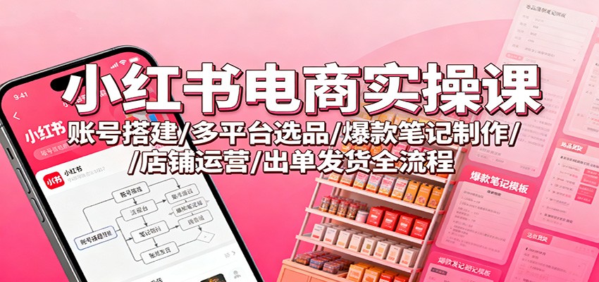 小红书电商实操课：账号搭建/多平台选品/爆款笔记制作/店铺运营/出单发货全流程-九零网创