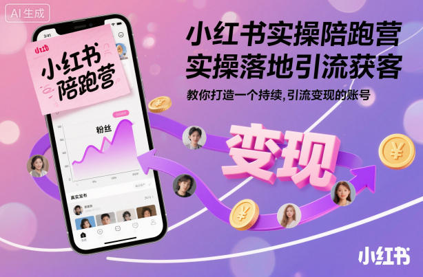 小红书实操陪跑营，实操落地引流获客，教你打造一个持续引流变现的账号-九零网创