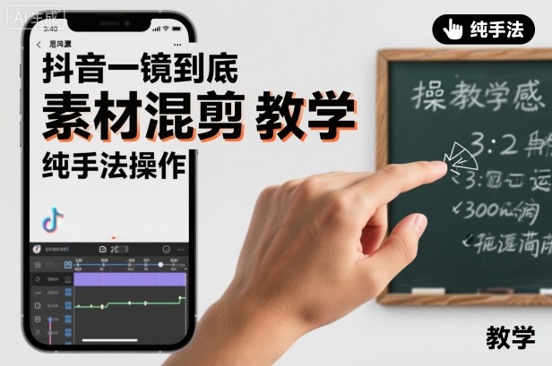 抖音一镜到底素材混剪教学，纯手法操作-九零网创