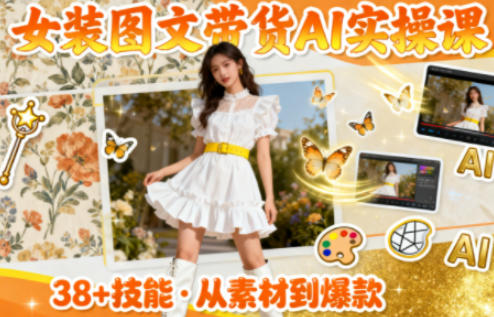 女装图文带货的AI实操课，覆盖38个实用技能，快速提升素材制作效率-九零网创