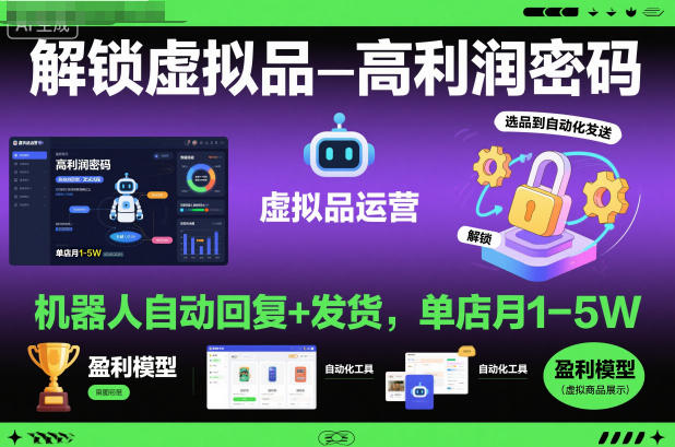 解锁虚拟品高利润密码：机器人自动回复+发货，单店月1-5W【揭秘】-九零网创