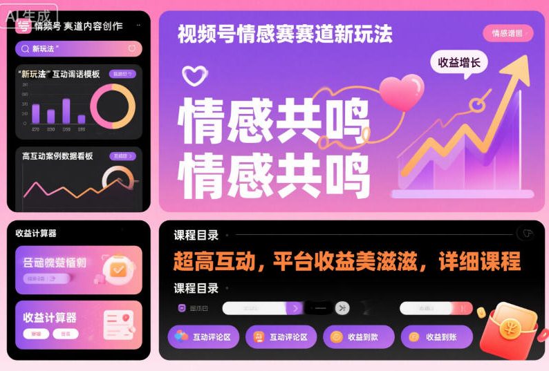 视频号情感赛道新玩法，超高互动，平台收益美滋滋，详细课程-九零网创