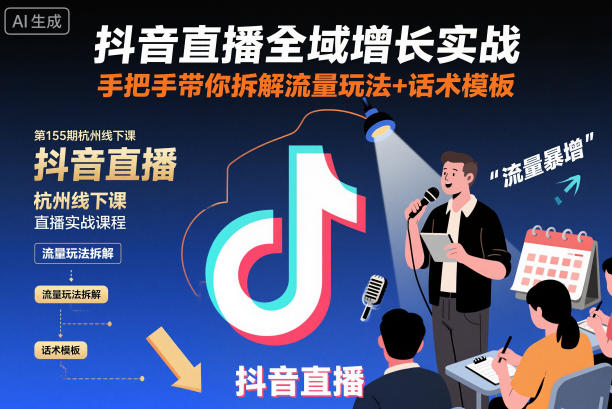 抖音直播全域增长实战第155期杭州线下课，手把手带你拆解流量玩法+话术模板-九零网创