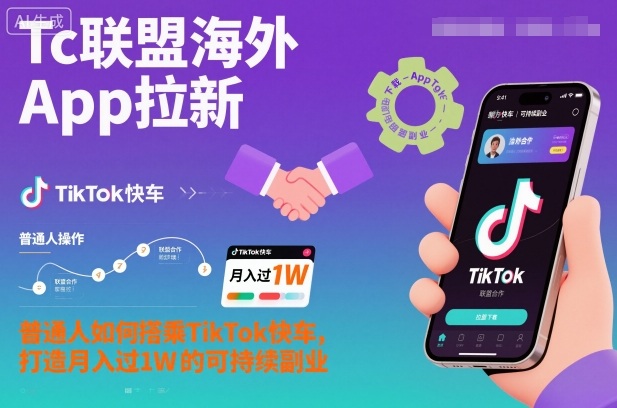 Tc联盟海外App拉新：普通人如何搭乘TikTok快车，打造月入过1W的可持续副业-九零网创