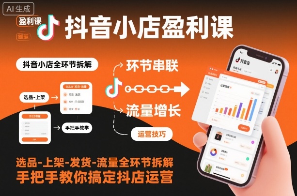 抖音小店盈利课-选品-上架-发货-流量全环节拆解，手把手教你搞定抖店运营-九零网创