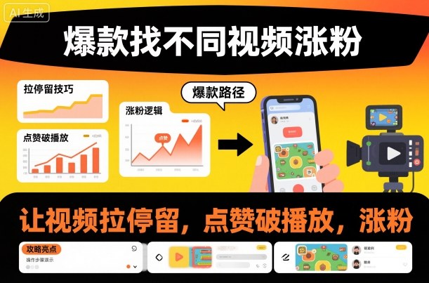 爆款找不同视频涨粉，让视频拉停留，实现点赞，破播放，涨粉-九零网创