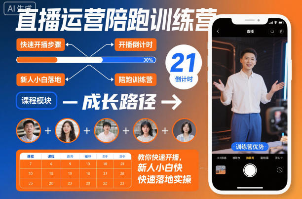 直播运营陪跑训练营，教你快速开播，新人小白快速落地实操-九零网创