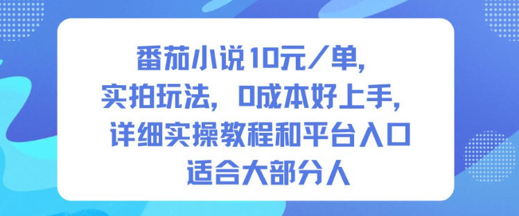 番茄小说10米每单，实拍玩法，0成本好上手，详细实操教程和平台入口适合大部分人-九零网创