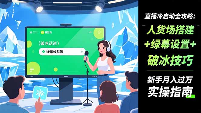 直播冷启动全攻略:人货场搭建+绿幕设置+破冰技巧，新手月入过万实操指南-九零网创