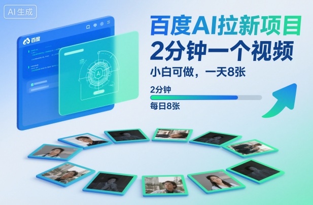 百度AI拉新项目，2分钟一个视频，小白可做，一天8张【附案例+保姆级教程】-九零网创