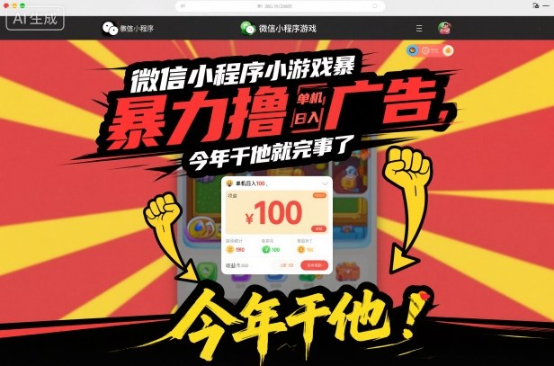 微信小程序小游戏暴力撸广告，单机日入100，今年干他就完事了-九零网创