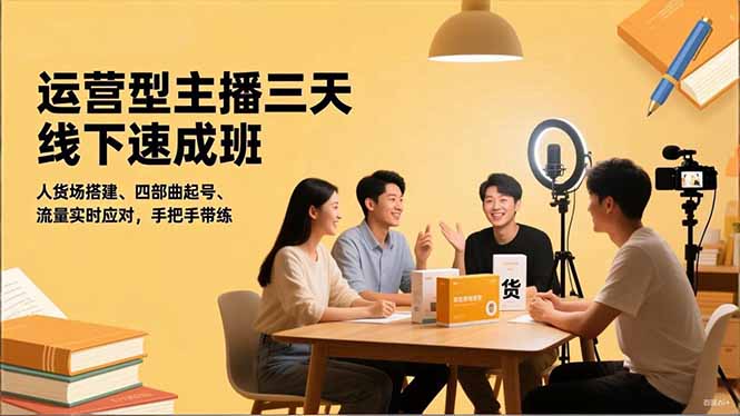 运营型主播三天线下班，人货场搭建,四部曲起号,流量实时应对，手把手带练-九零网创