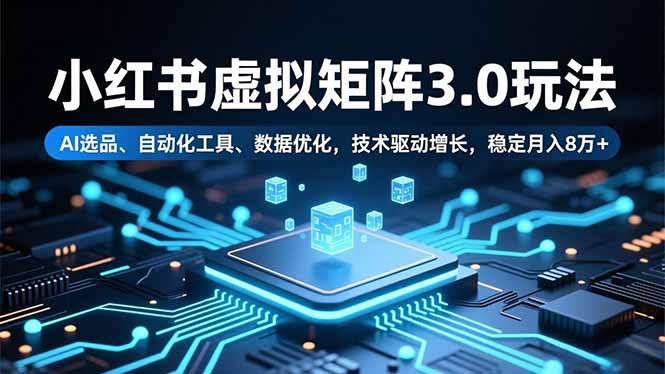 小红书虚拟矩阵3.0玩法，AI选品、自动化工具、数据优化，技术驱动增长，稳定月入8万+-九零网创