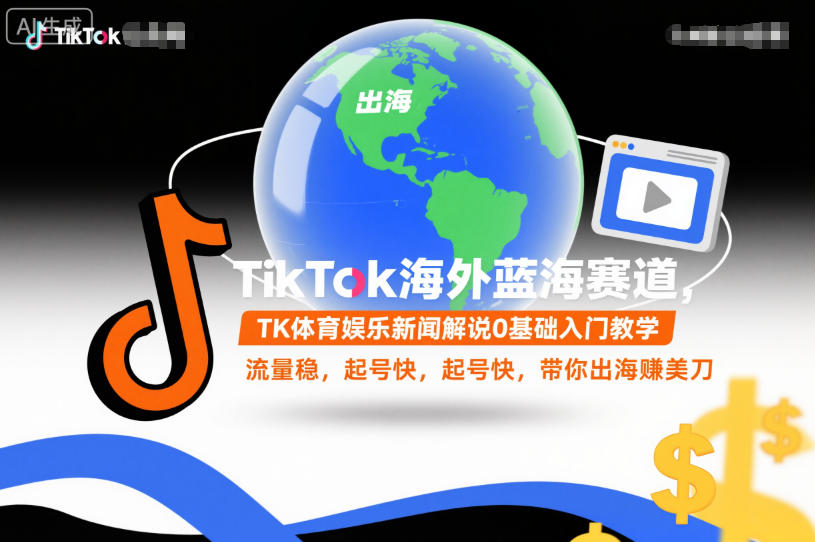 TikTok海外蓝海赛道，TK体育娱乐新闻解说0基础入门教学，流量稳，起号快，带你出海賺美刀-九零网创