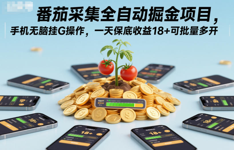 番茄采集全自动掘金项目，手机无脑挂G操作，一天保底收益18+可批量多开【揭秘】-九零网创