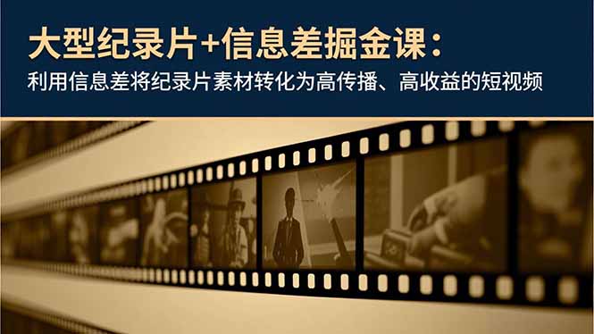 大型纪录片+信息差掘金课：利用信息差将纪录片素材转化为高传播、高收益的短视频-九零网创