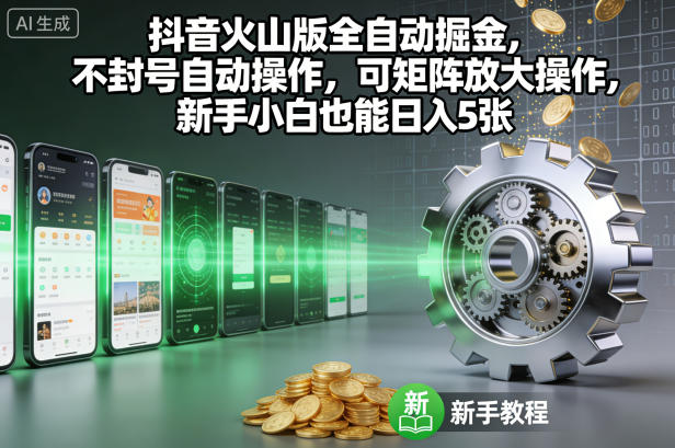 抖音火山版全自动掘金，不封号自动操作，可矩阵放大操作，新手小白也能日入5张【揭秘】-九零网创