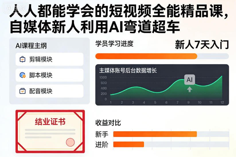 人人都能学会的短视频全能精品课，自媒体新人利用AI弯道超车-九零网创
