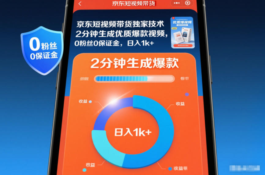 京东短视频带货独家技术,2分钟生成一条优质爆款视频,0粉丝0保证金,日入1k+【揭秘】-九零网创