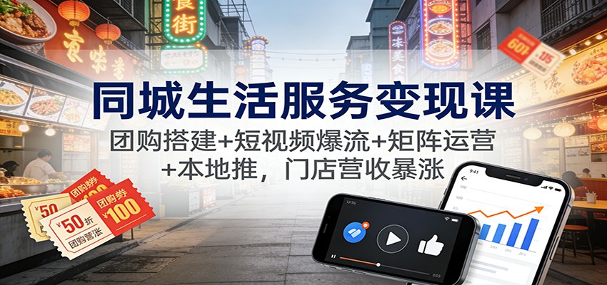 同城生活服务变现课:团购搭建+短视频爆流+矩阵运营+本地推,门店营收暴涨-九零网创