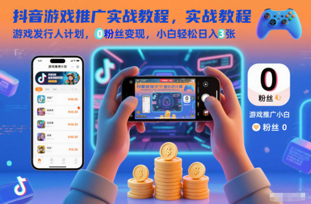 抖音游戏推广实战教程,游戏发行人计划,0粉丝变现,小白轻松日入3张-九零网创