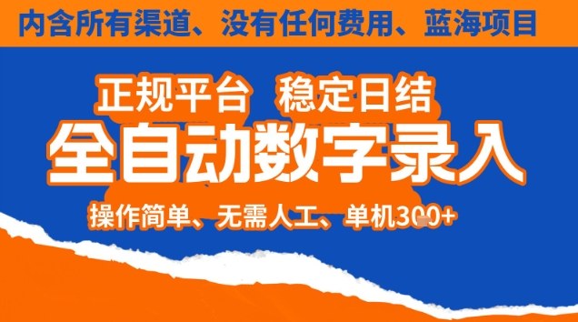 全自动数字录入,单机日入3张+,内含所有渠道全程免费零成本,操作简单可矩阵开干【揭秘】-九零网创