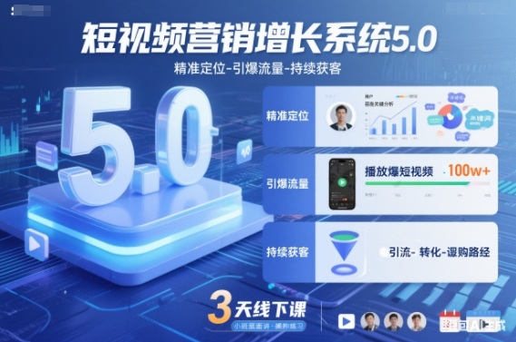 短视频营销增长系统5.0,精准定位-引爆流量-持续获客,3天线下课(音频+图片)-九零网创