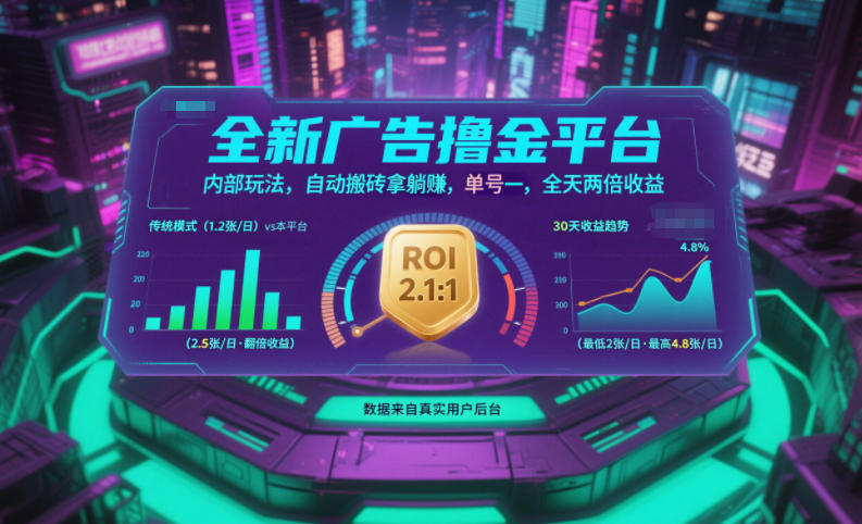 全新广告撸金平台，内部玩法，自动搬砖拿躺賺，单号一天保底2张+，全天两倍收益【揭秘】-九零网创