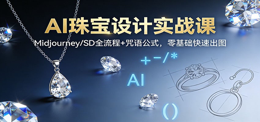 AI珠宝设计实战课：Midjourney/SD全流程+咒语公式，零基础快速出图-九零网创